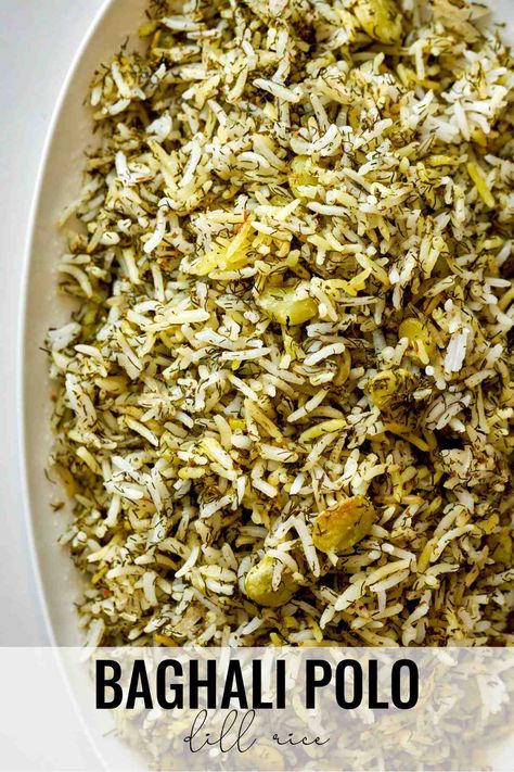 Baghali Polow is a Persian Dill Rice made with fava beans, broad beans, or lima beans. This recipe uses frozen lima beans and dried dill. Pasta In Air Fryer, Pasta In Oven, Baghali Polo, Persian Food Iranian Cuisine, Reheat Pasta, Dill Rice, Pasta Bread, Persian Rice, Sandwich Lunch