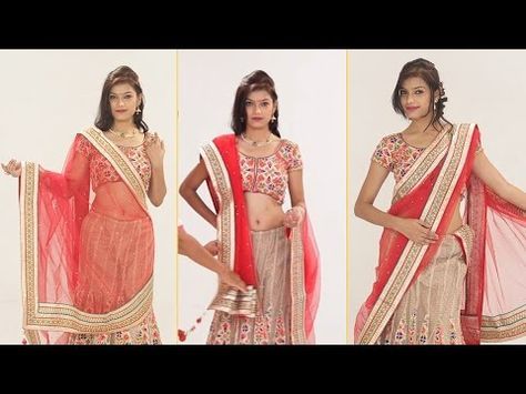 How To Wear Lehenga Saree To Look Slim Step By Step – 5 Gorgeous Ways To Drape Lehenga Dupatta - YouTube Ways To Drape Lehenga Dupatta, Saree Step By Step, Indian Inspired Fashion, Decoration Indian Wedding, Dupatta Styling, Plain Lehenga, Drape Lehenga, Traditional Indian Clothes, Plus Size Lehenga