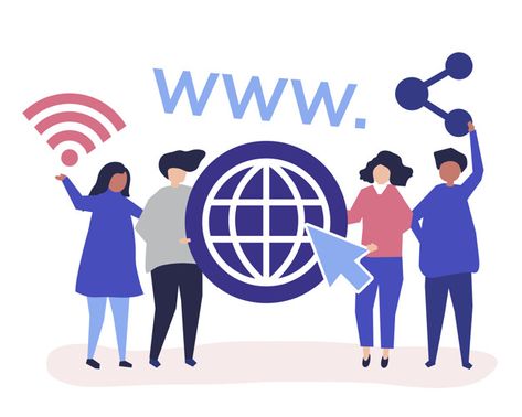 people holding world wide web icons Free Vector Character Web, Foto Muro Collage, World Wide Web, Concept Illustration, Fast Internet, Web Icons, E Commerce Business, Computer Network, People Illustration