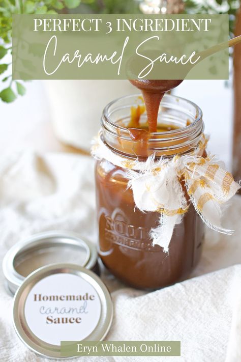 This easy caramel sauce recipe uses just a few simple ingredients like white sugar, butter, and heavy cream to create a rich, silky sauce perfect for drizzling over ice cream sundaes, apple pie, or even stirring into morning coffee. It’s the perfect gift when stored in a mason jar or airtight container and can be customized with a pinch of sea salt for a delicious sweet salted caramel sauce. Ready in under 30 minutes, this is your go-to recipe for all things caramel! Easy Caramel Sauce With Milk, Caramel Without Heavy Cream, Homemade Salted Caramel Sauce, Easy Carmel Sauce, Caramel Sauce For Ice Cream, Caramel Sauce With Milk, Caramel Sauce Recipes, Brown Sugar Caramel Sauce, Easy Homemade Caramel Sauce