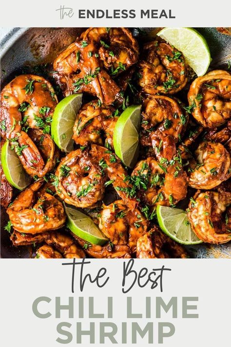 Chili Lime Shrimp is a super easy to make and tasty 35-minute dinner. It's a versatile recipe that can be served on its own, over rice or cauliflower rice, or even wrapped up in tacos or lettuce wraps. Spicy Lime Shrimp, Shrimp And Lime Recipes, Chili Lime Shrimp Tacos, Chilli Lime Shrimp, Potato Cleanse, Chile Lime Shrimp, Prep Dinners, Shrimp Meals, Cilantro Shrimp