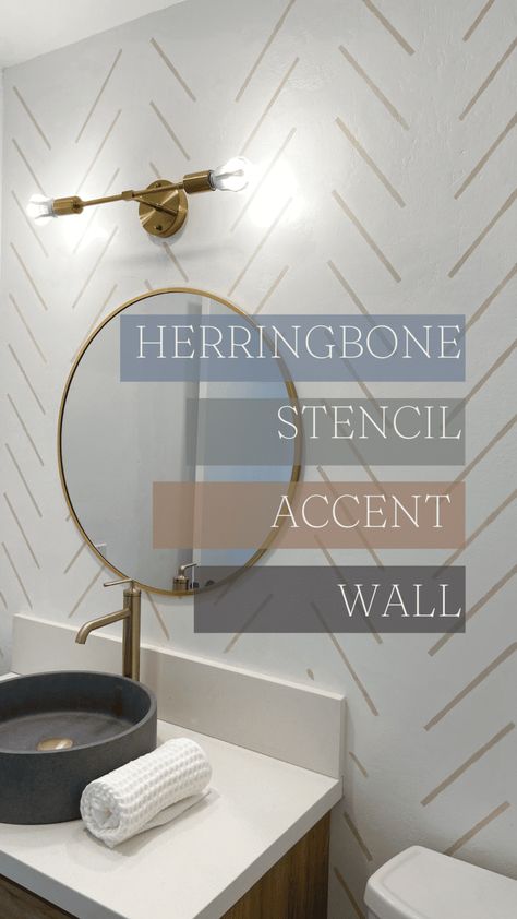 Diy Wall Paint Designs Pattern, Herringbone Accent Wall Paint, Modern Paint Accent Wall, Bathroom Wall Pattern Ideas, Herringbone Accent Wall Wallpaper, Accent Wall Stencil Ideas Bathroom, Laundry Room Wall Stencil Ideas, Sharpie Paint Pen Wall, Hand Painted Herringbone Wall