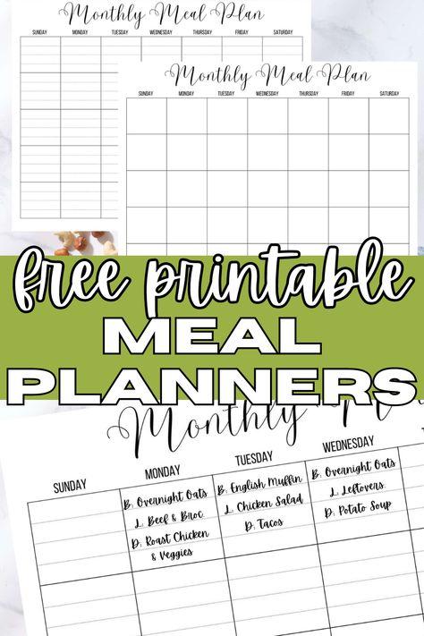 Make meal planning a breeze with these free printable meal planner downloads! Options for weekly menu planning or monthly meal planning included! Meal plan for your family or make an individual meal plan. However you need to use them, these printables are practical and FREE! Weekly Meal Plan Blank Free Printable, Monthly Food Calendar Meal Planning, Weekly Meal Planner Printable Free Menu Planning, Meal Planning Binder Printables Free, Monthly Menu Template Free Printable, Meal Plan Planner, Monthly Menu Planner Printable Free, Weekly Menu Planning Printable Free, Monthly Food Calendar