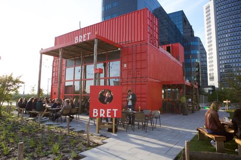 BRET - Amsterdam Sloterdijk Architect Office Design, 40ft Shipping Container, Shipping Container Buildings, Shipping Container Architecture, Shipping Container Design, Container Restaurant, Container Bar, Container Cafe, Container Office