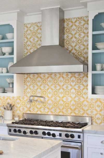 Colorful Kitchen Tile Backsplash, Yellow And Sage Kitchen, Yellow Tile Fireplace, Yellow Backsplash, Yellow Kitchen Backsplash, Yellow Backsplash Kitchen, Pastel Yellow Kitchen, Yellow Kitchen Tile, Yellow Tile In Kitchen