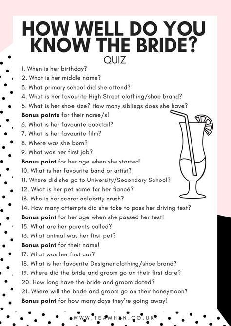 Blush Bachelorette Party Decor, Work Bachelorette Party Ideas, Bachelorette Must Do List, Games For Bridesmaids, Hendo Ideas Bridal Parties, Godly Bachelorette Party, Hen Do Games Party Ideas, Original Bachelorette Ideas, Who Knows The Bride Best Questions