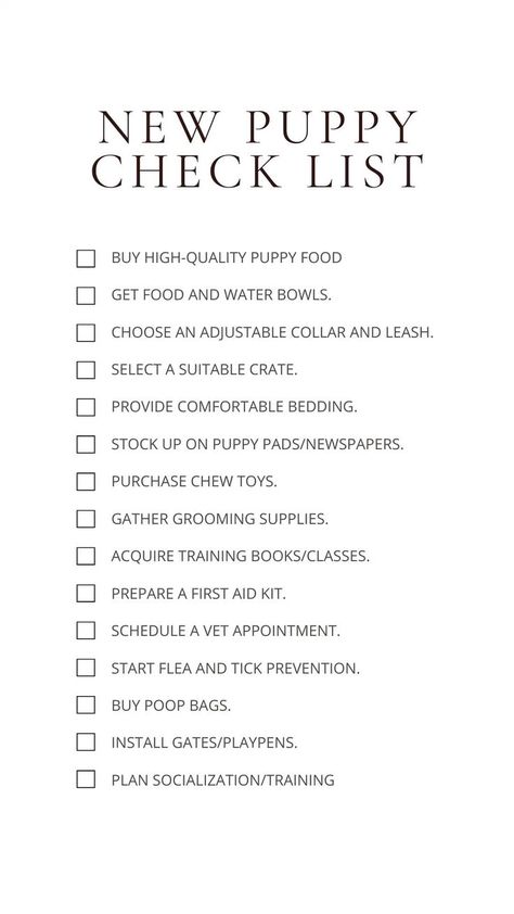 Checklist For New Puppy, How To Take Care Of Dogs, Puppy Must Have List, Things For New Puppy, First Time Puppy Owner Tips, Tips For New Dog Owners, Dog Starter Kit List, Puppy Ideas Bringing Home, What Do I Need For A New Puppy