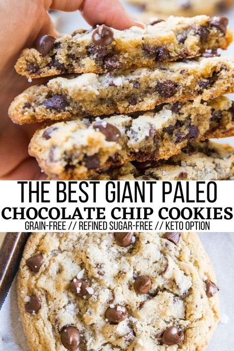 The BEST Giant Paleo Chocolate Chip Cookies - The Roasted Root Grain Free Fall Recipes, Easy Paleo Cookie Recipes, Best Paleo Chocolate Chip Cookies, Refined Sugar Free Chocolate Chip Cookie, Healthy Chewy Chocolate Chip Cookies, Gaps Diet Cookies, Best Healthy Chocolate Chip Cookies, Gaps Dessert Recipes, Aip Chocolate Chip Cookies