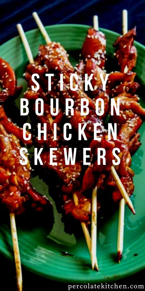 Bourbon Chicken Skewers, Crostini Toppings, Bourbon Chicken, Kabob Recipes, Skewer Recipes, Party Appetizers Easy, Super Bowl Party, Party Appetizer, Chicken Skewers