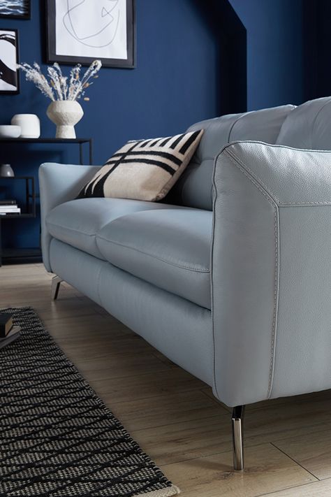 Light Blue Leather Sofa, Blue Leather Sofa Living Room Ideas, Leather Sofa Living, Low Profile Sofa, Blue Leather Sofa, Genuine Leather Sofa, Leather Sofa Living Room, Faux Leather Sofa, Buy Sofa