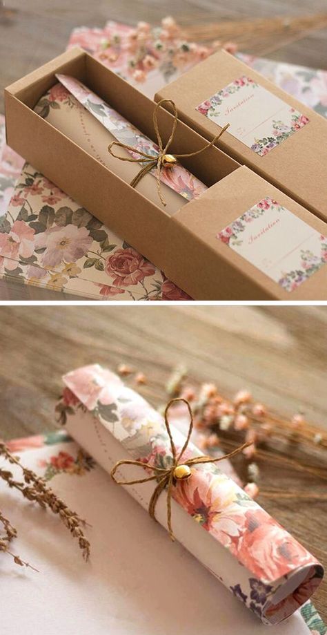 super romantic rustic wedding invitation ideas with lovely favor boxes Hand Drawn Wedding Invitations, Scroll Wedding Invitations, Wedding Invitation Trends, Rustic Wedding Invitations, Romantic Rustic Wedding, Unique Wedding Cards, Indian Wedding Invitation Cards, Creative Wedding Invitations, Wedding Invitation Card Design