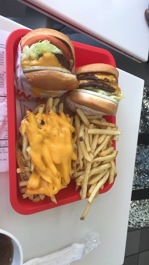 In-N-Out (Double double with cheese fries) In And Out, In N Out, Cheese Fries, In & Out, Food Lover, Waffles, Good Food, Cheese, Drinks