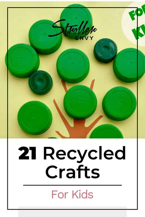 These 21 DIY recycled crafts for kids are perfect for Earth Day. They use inexpensive items you probably already have in your home, heading for the recycle bin. Recycled Projects Kids, Kids Recycling Projects, Things To Make Out Of Recycled Stuff, Recycle Projects For Kids, Recycle Kids Projects, Recycled Crafts Kindergarten, Recycle Activities For Kindergarten, Reuse Activities For Kids, Recycling Theme Preschool Crafts