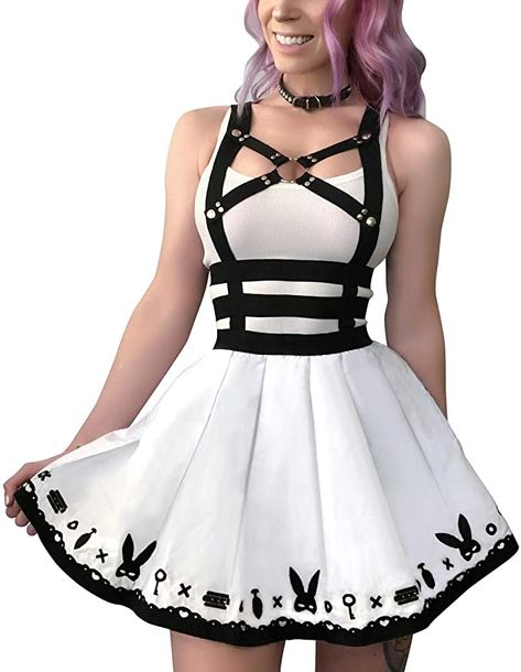 Overall Skirt, Kawaii Dress, Cotton Romper, Tie Styles, Goth Outfits, Black And White Design, Romper With Skirt, American Apparel, Skirt Set