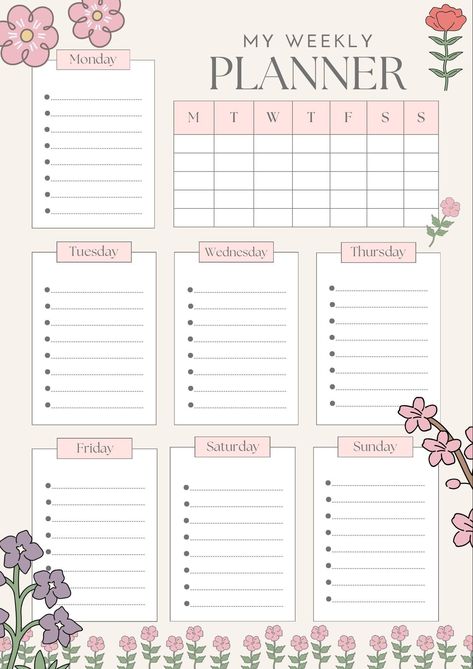 Digital Weekly Planner , Beige Flower Illustration Organised Planner - Etsy Canada nel 2024 | Programma Timetable Planner, Study Planner Printable Free, Student Daily Planner, Planer Organisation, Exam Planner, Daily Planner Printables Free, Study Planner Printable, Week Schedule, To Do Planner