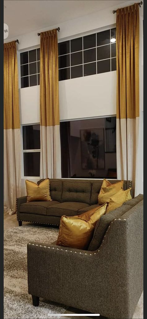 Mustard Yellow Curtains Living Room, Yellow Curtains Living Room, Tall Curtains, Mustard Yellow Curtains, Golden Curtains, Custom Drapery Panels, Yellow Drapes, Navy Living Rooms, Rooms Decor