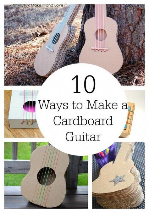 10 Ways to make a Cardboard Guitar | Make It and Love It #howtoteachguitar Cardboard Guitars, Kids Guitar Craft, Myp Design, Cardboard Guitar, Music Instruments Diy, Cereal Box Craft, Instrument Craft, Guitar Crafts, Homemade Musical Instruments