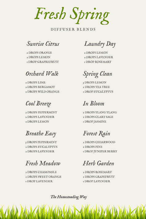 Refreshing Diffuser Blends, Clean Smelling Diffuser Blends, Fresh Diffuser Blends, Spring Essential Oil Blends, Blends Chart, Scent Recipes, Spring Diffuser Blends, Diffuser Scents, Doterra Recipes