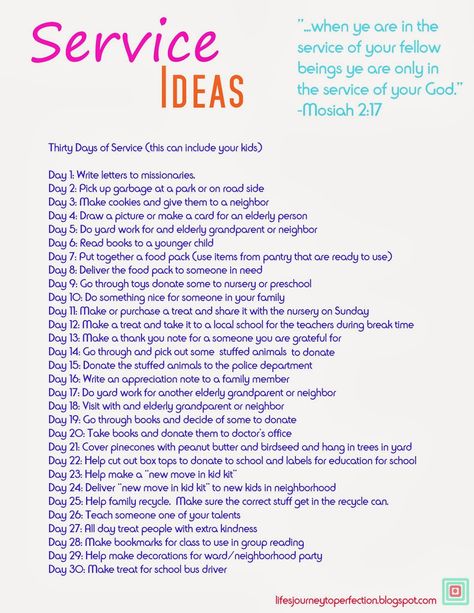 Life's Journey To Perfection: Relief Society: Simple Service Ideas that Even Kids Can Do! Service Learning Projects, Service Projects For Kids, Community Service Ideas, Church Outreach, Lds Relief Society, Lds Lessons, Mission Projects, American Heritage Girls, Community Service Projects