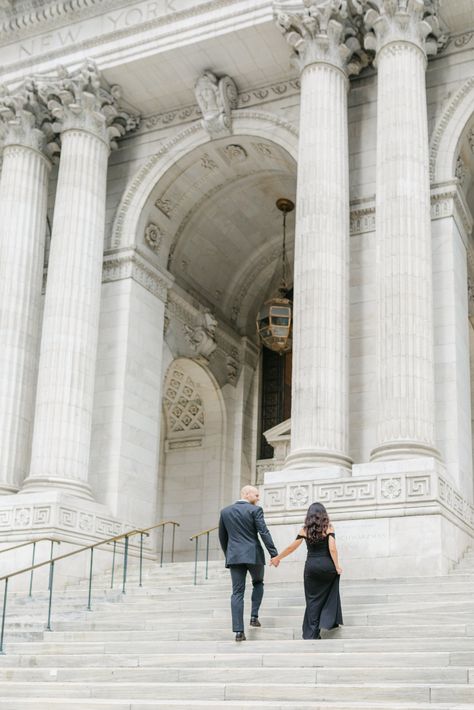 New York Public Library Engagement Shoot, New York Public Library Engagement Photos, New York Romantic, New York Public Library Photoshoot, Nyc Public Library, Engagement Photos Nyc, Classy Engagement Photos, Nyc Wedding Photos, City Engagement Photos