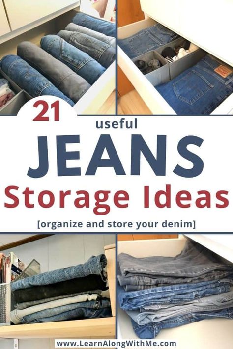 Jeans Storage Small Space, Organizing Jeans In Drawer, Jean Storage Drawers, Jean Drawer Organization, Storage Drawers Closet, Organize Jeans In Drawer, How To Store Jeans In Drawer, Pants Storage Ideas Small Spaces, How To Organize Jeans In Drawers