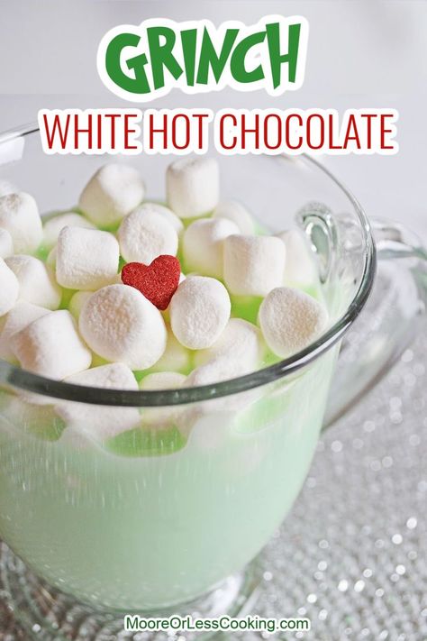 Creamy and delicious, this Grinch White Hot Chocolate recipe is a festive way to kick off the season. Cradle a cup of this warm and cozy green beverage while you watch your favorite Christmas movies. Grinch White Hot Chocolate, Grinch Hot Cocoa Bar, Grinch Christmas Food, Green Hot Chocolate, Grinch Hot Chocolate, Christmas Beverages, Holidays Treats, White Hot Chocolate Recipe, Crockpot Hot Chocolate