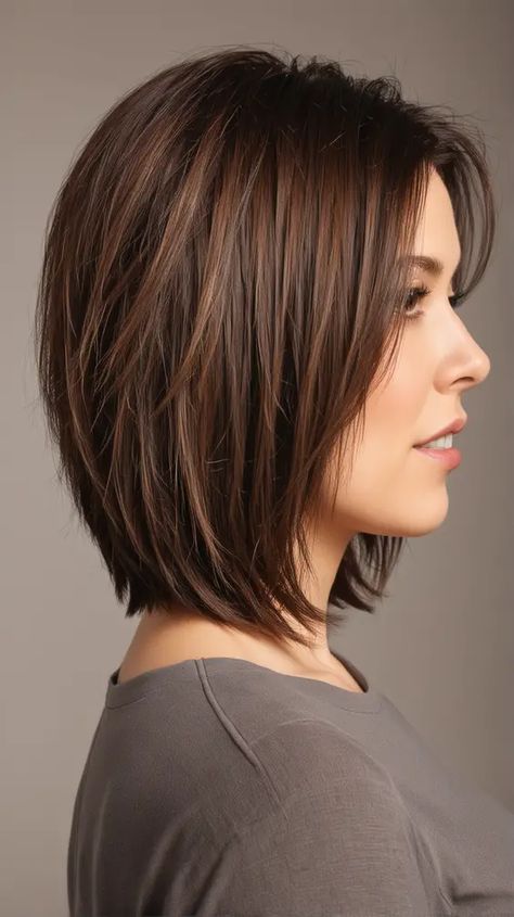 23 Transform Your Look with a Line Bob Haircuts for Women - Styles, Tips, and Trends for 2024 Bob Hairstyle Layered, Shoulder Length Angled Hair, Slight A Line Bob, Short To Medium Haircuts For Women, Shoulder Length Bob Haircut Thick Hair, Heavy Layers Short Hair, Stacked Haircuts For Fine Hair, A Line Lob Haircut, Short Haircuts For Women With Bangs