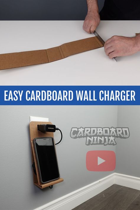 DIY Cellphone wall charger/holder station from cardboard Wall Phone Holder Diy, Diy Phone Holder For Wall, Cardboard Mobile, Cell Phone Holder Diy, Wall Phone Holder, Diy Phone Stand, Cardboard Projects, Cardboard Diy, Diy Phone Holder