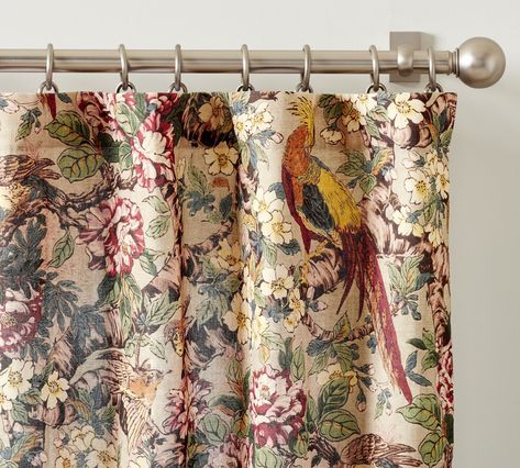 Pheasant Linen Cotton Floral Curtain | Pottery Barn Cottage Curtains, Farmhouse Curtains, Blackout Drapes, Floral Curtains, Cafe Curtains, Printed Curtains, Colorful Curtains, Pottery Barn Teen, Blackout Curtain