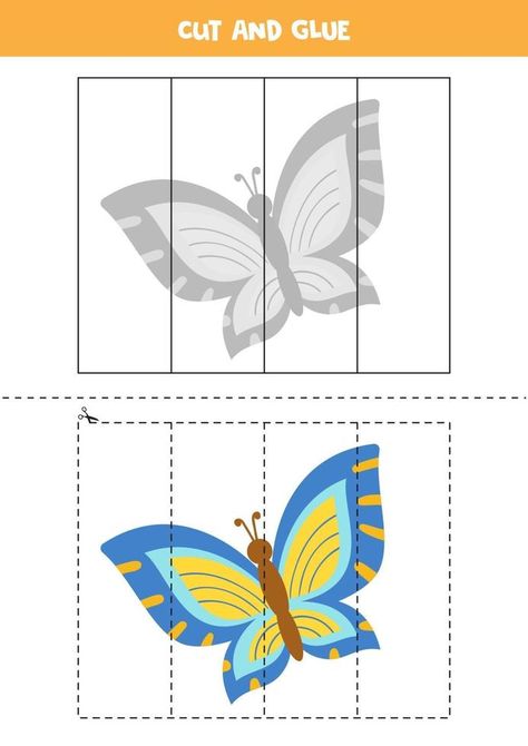 Easter Templates Printables, Butterfly Puzzle, Cute Dragonfly, Insects Preschool, Math Patterns, Cartoon Chicken, Cut And Glue, Preschool Colors, Sorting Games