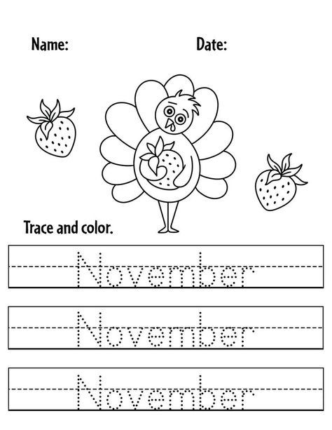 Print your Free November Worksheets for Preschool! November Tracing Page | November Coloring Page | Free November Printables for Preschool 1st Grade Thanksgiving Worksheets, November Coloring Pages Preschool, Harvest For Preschool, Kindergarten Worksheets Thanksgiving, Turkey Theme Preschool Activities, November Homeschool Activities, November Free Printables, Fall Worksheets Preschool, November Preschool Lesson Plans