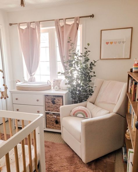 Floral Neutral Nursery, Mauve Floral Nursery, Girly Nursery Ideas Floral, Nursery Ideas For A Girl, White And Wood Nursery, Nude Nursery, Soft Floral Nursery, Emma Nursery, Girly Nursery Ideas