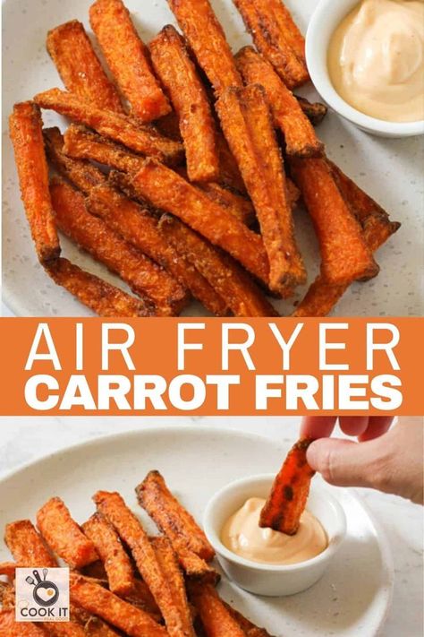 Air Fryer Carrot Fries, Carrot Fries Baked, Carrot Chips, Healthy Air Fryer, Carrot Fries, Baked Carrots, Air Fryer Oven Recipes, Air Fry Recipes, Air Fryer Dinner Recipes