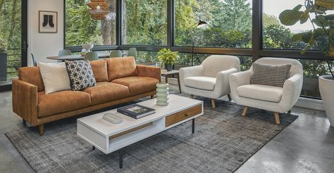 Tan leather couch living room