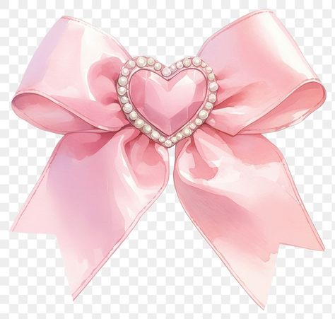 Cute Ribbon Drawing, Pink Bows Aesthetic, Jewelry Drawings, Bow Illustration, Ribbon Heart, Png Coquette, Jewelry Drawing, Pink Posters, Pearl Heart