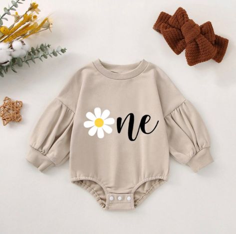 Daisy First Birthday, First Birthday Outfit Girl, First Birthday Outfit, Retro Daisy, First Birthday Outfits, Puff Long Sleeves, Bubble Romper, Girl First Birthday