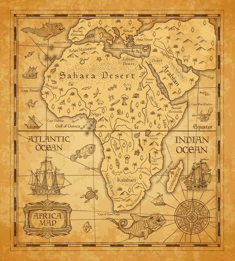 Africa Map Aesthetic, Safari Explorer, Peta Pikiran, Africa Drawing, Old Parchment, Vector Cityscape, Maps Aesthetic, Egypt Map, Map Of Africa