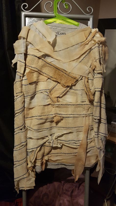 Egyptians mummy top, bandages stained wiv tea bags, and wonder webbed on. Mummy Fashion, Mummy Wrap, Bandage Top, Egyptian Mummies, Moon Knight, Poncho Liner, Outdoor Blanket, Fabric, Clothes