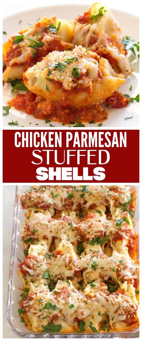 Chicken Parmesan Stuffed Shells - creamy ricotta filling with chicken topped with a crunchy Panko topping. #chicken #parmesan #stuffed #shells #dinner #recipe Pregnancy Dinner Recipes, Ricotta Stuffed Chicken, Ricotta Filling, Stuffed Shells Ricotta, The Girl Who Ate Everything, Chicken Stuffed, Stuffed Shells Recipe, Winter Dinner Recipes, Supper Recipes