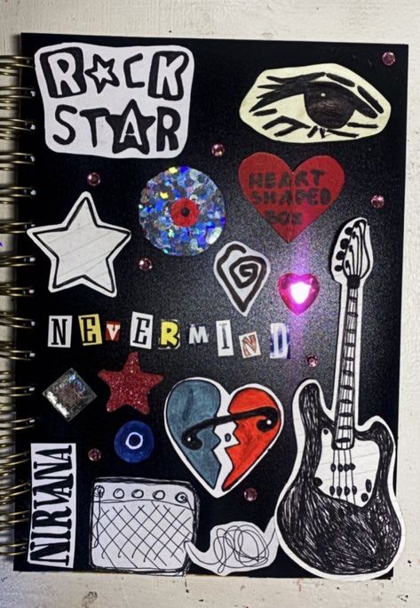 Sketchbook Cover Ideas Grunge, Things To Draw On The Cover Of Your Sketchbook, Sketchbook Art Journal Cover, Grunge Sketchbook Cover, Sketch Book Ideas Cover, Sketbook Cover Ideas, Ideas For Sketchbook Cover, Sketchbook Cover Inspiration, Sketchbook Cover Ideas Stickers