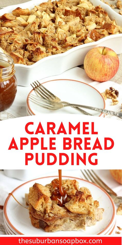 Apple Walnut Dessert, Caramel Apple Bread Pudding, Caramel Apple Bread, Apple Twist, Apple Bread Pudding Recipe, Walnut Dessert, Caramel Bread Pudding, Apple Bread Pudding, Apple Pie Bread