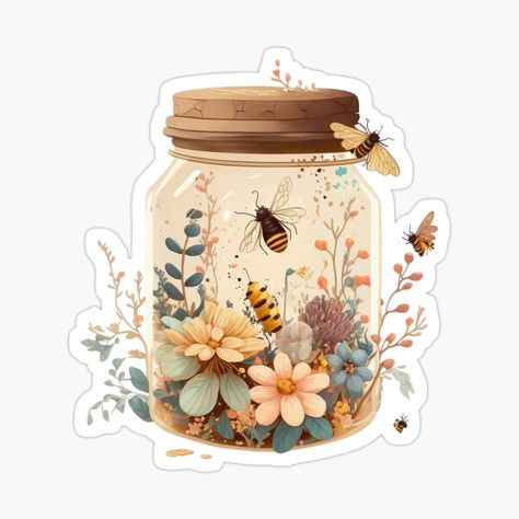 Honey Jar Design, Cottagecore Stickers, Floral Monogram Letter, Agenda Stickers, Field Of Wildflowers, Sticker Design Inspiration, Jar Stickers, Scrapbook Printing, Quaint Cottage