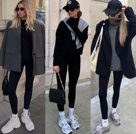 Casual Sporty Outfits Fall, Leggings Outfit Inspiration, Leggings And Trainers Outfits, Chic Leggings Outfit Winter, Outfits Ideas With Leggings, Sport Winter Outfit, Sporty Look Outfits, Outfit Sport Mujer, Cool Sporty Outfits