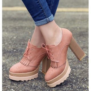 Buy Freesia High Heel Brogue Oxfords at YesStyle.com! Quality products at remarkable prices. FREE WORLDWIDE SHIPPING on orders over CA$ 45. Heeled Brogues, Mode Shoes, Tassel Shoes, Video Tiktok, Chunky Heel Pumps, High Heels Shoes, Photography Lifestyle, Platform Heels Chunky, Shoes Woman