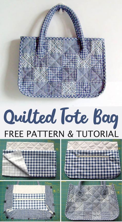 Quilting Tote Bag Tutorial How To Make A Quilted Bag, Quilted Handbags Patterns Free, Woven Bag Diy, Quilt Bags And Totes Patterns, Hand Bag Patterns Sewing, Diy Quilted Tote Bag, Quilted Tote Bag Patterns Free, Sewing Tote Bags Pattern Free, Large Tote Bag Pattern Free