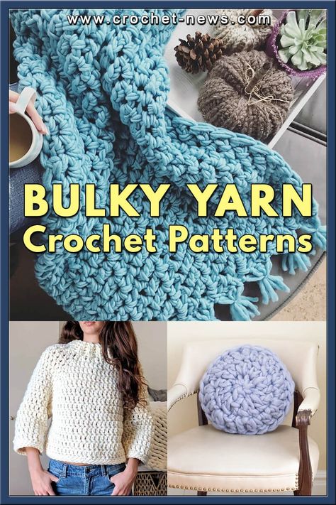 The ultimate option for fast crochets, super bulky yarn works up at a whopping two stitches per inch! Whether you’re making a last-minute gift or want instant gratification, finishing a project in an afternoon is a delightful reality when you work with these super bulky yarn crochet patterns! Super Bulky Yarn Crochet, Bulky Yarn Crochet Patterns, Super Bulky Crochet Blanket, Super Bulky Yarn Patterns Crochet, Super Bulky Yarn Patterns, Chunky Yarn Patterns, Chunky Yarn Crochet Pattern, Bulky Yarn Patterns, Bulky Yarn Crochet