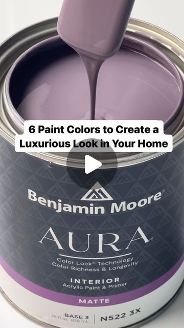 Benjamin Moore on Instagram: "Bring a luxe feeling into your home with these 6 gorgeous paint colors—ranging from confident, crisp neutrals to deep colors with rich undertones. Painting an accent wall, ceiling or even an entire room with one of these hues can instantly transform your space, giving it a classic, yet elevated look. #BenjaminMoore #Paint #PaintColors #Home #InteriorDesign #QuietLuxury" Lavender Wall Painting Ideas, Classic Home Paint Colors, Room Paint Colors Bedroom Accent Walls, Benjamin Moore Lavender Paint, Benjamin Moore Purple Rain, Purple Paint Room Ideas Bedrooms, Purple Paint For Bedroom, Plum Paint Colors Bedrooms, Purple Nursery Paint Colors