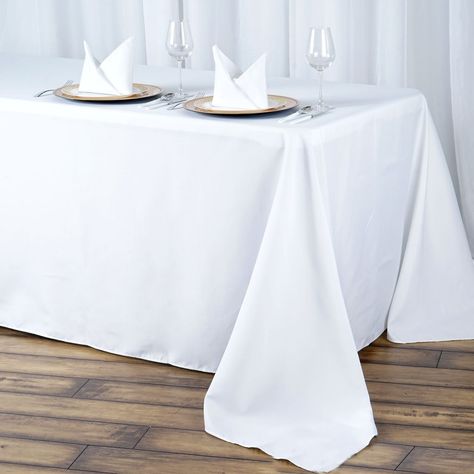 90x132" White Seamless Premium Polyester Rectangular Tablecloth Graduation Banquet, Stained Table, Plaid Tablecloth, Table Overlays, Banquet Party, Tablecloth Sizes, Table Skirt, Rectangle Tablecloth, White Table Cloth