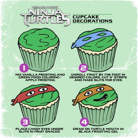 One Momma Saving Money: TEENAGE MUTANT NINJA TURTLES- cupcake ideas #TMNT Teenage Mutant Ninja Turtles Food, Ninja Turtle Cupcakes Diy, Teenage Mutant Ninja Turtle Cupcakes, Ninja Turtles Pumpkin, Ninja Turtles Cupcakes, Turtles Cupcakes, Ninja Turtles Halloween, Tmnt Cupcakes, Teenage Mutant Ninja Turtles Halloween