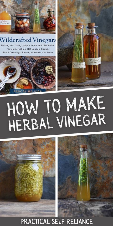 herbal infused vinegars - elderflower vinegar, pineapple weed vi vinegar, and wildcrafted vinegars book Herbal Vinegars, Herbal Vinegar, Tarragon Vinegar, Infused Vinegars, Survival Preparedness, Foraging Recipes, Edible Wild Plants, Seltzer Water, Fermentation Recipes